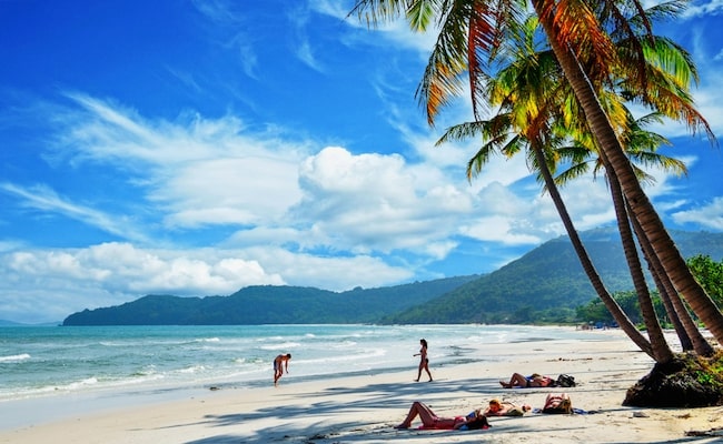 Beautiful tropical beach with sea view, clean water & blue sky at Phu Quoc island