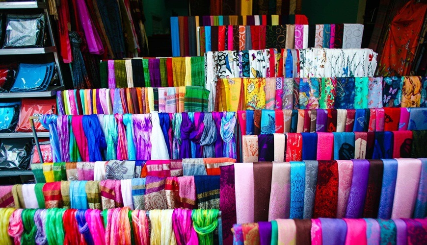 Silk scarfs of all colors and sizes in Hang Gai Street, Hanoi